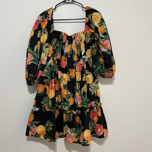 Cara Cara Sip Sip Dress in Black Orange Grapefruit Floral Print - S - Picture 3 of 4